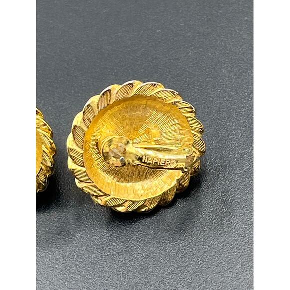 Napier Pierced Post Cream Large Faux Pearl Gold Tone Earrings Omega Backs - Picture 9 of 10